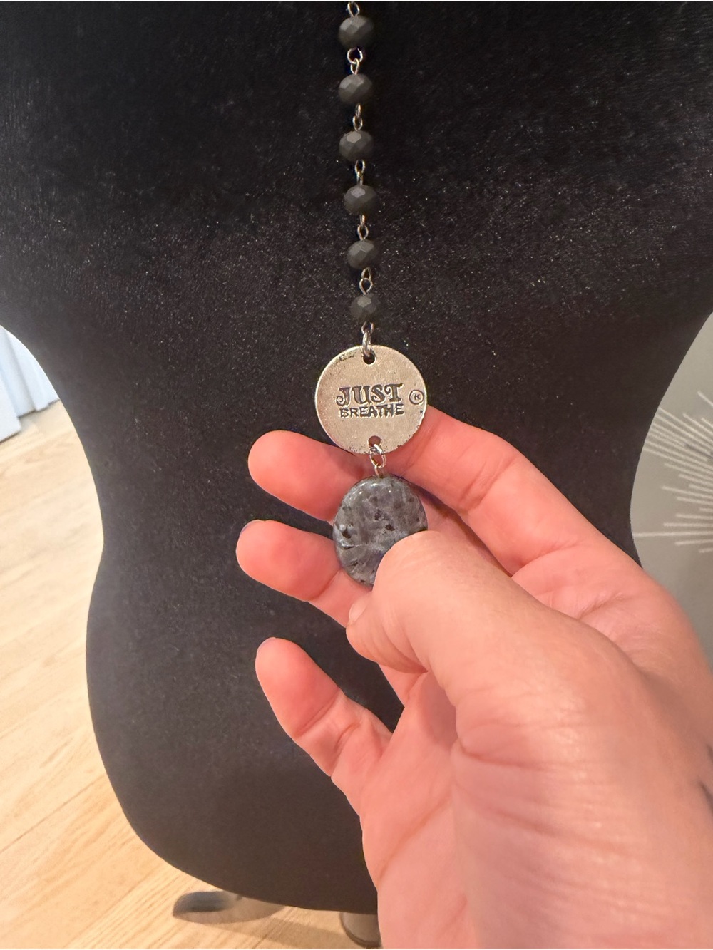 Katia Designs limited edition Just Breathe Black Bead Pendant Necklace